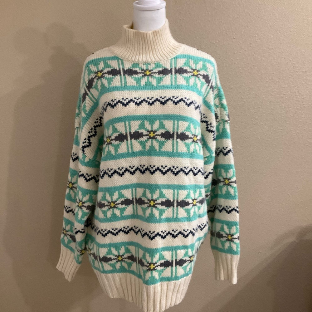 American Eagle Fair Isle Granola girl Oversized Womens Small Turtleneck Sweater
